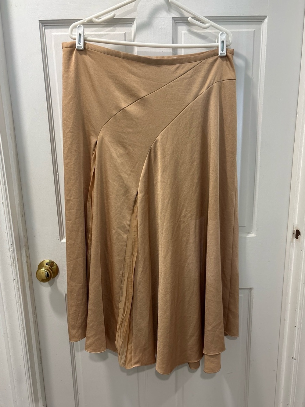 Vince Women’s Mixed Media Panel Asymmetrical Skirt Size 14 Gold Satin NWOT - Picture 4 of 11